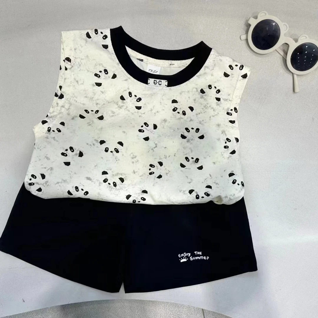 4349夏季儿童熊猫背心套装