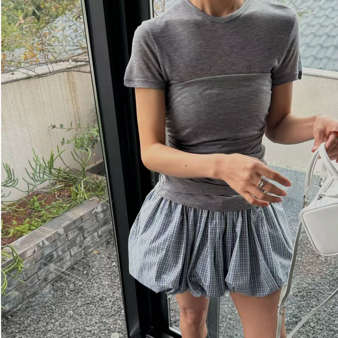 【VIINS】SOI25春季新品圆领假两件百搭修身短袖T恤2889