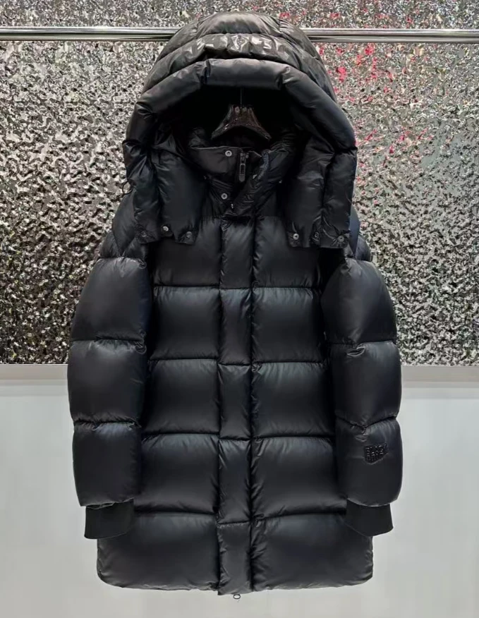 C2093#连帽带帽黑色拉链时尚加厚过膝女款中长款情侣棉服
