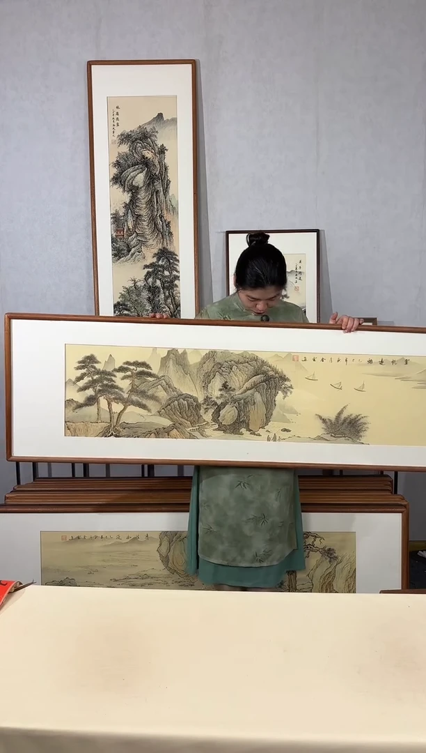 国画手绘*云帆远烟*52*172cm带框发货