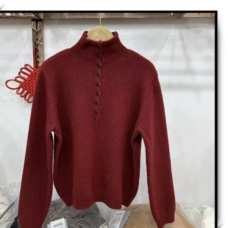 宽松型女纯色毛针织衫秋冬毛衣网红长袖上衣休闲翻领半高领66119