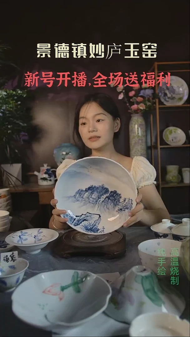 盘妙庐玉窑高温手绘餐具