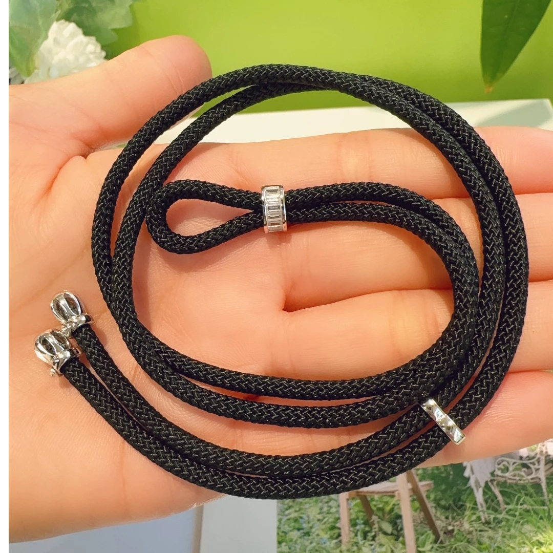 925银合成锆石银制品 高货绳70cm925银镀简约抽拉可调节百搭时尚