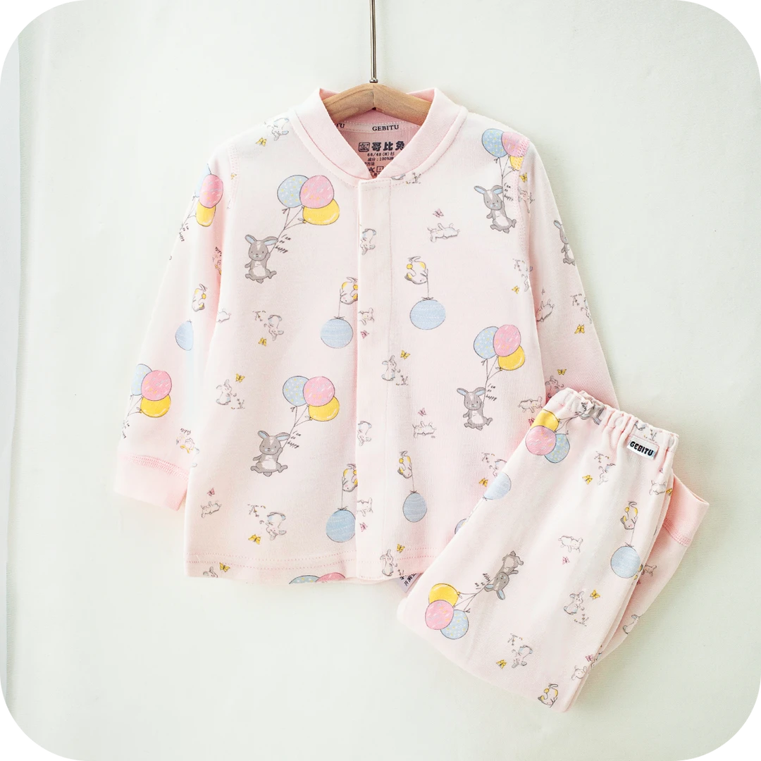 哥比兔春秋季纯棉内衣新生儿衣服夹丝保暖内衣宝宝薄款对开套装
