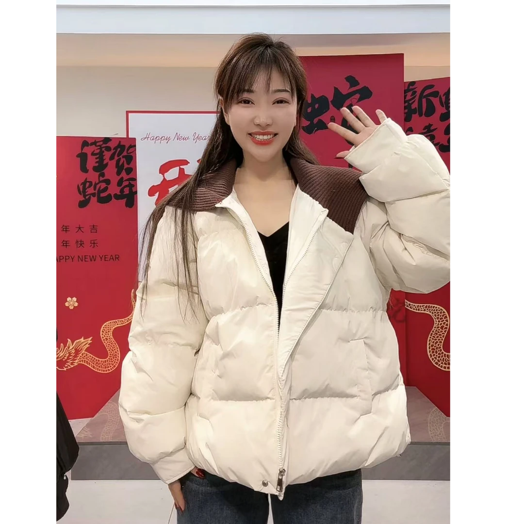 XIE4  韩系翻领拼接加棉外套28735