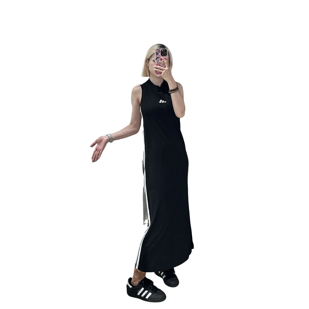 adidas/阿迪达斯欧若风logo舒适百搭条纹无袖连衣裙 女款JE1208
