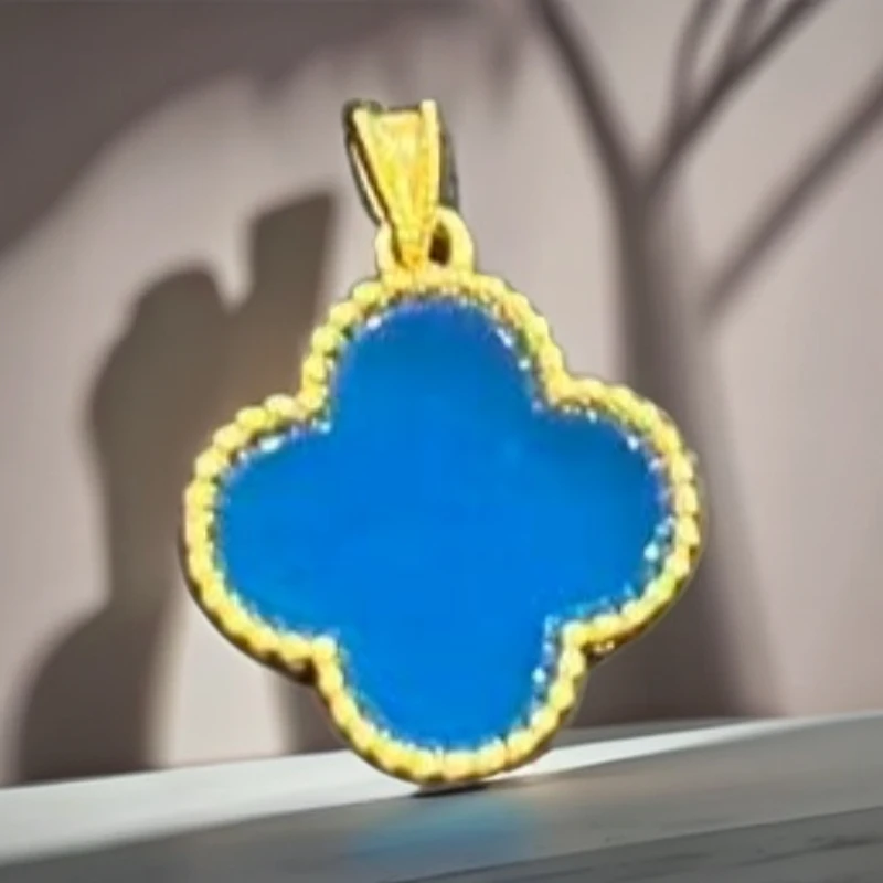 【柔妹专享】18k金 爆款镶嵌蓝玛瑙四叶草吊坠  15mm