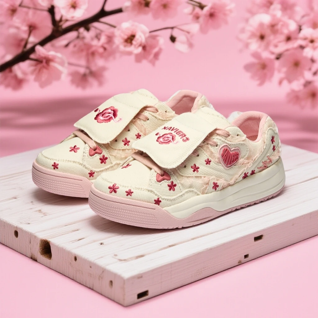 Xavier3刻骨铭心板鞋樱花粉女新款夏帆布百搭厚底增高小众休闲鞋