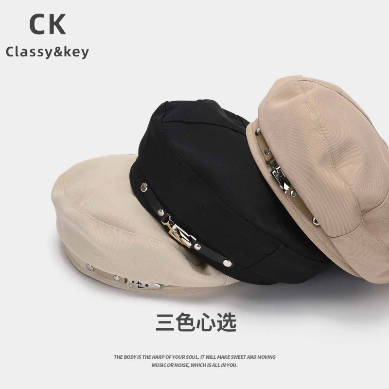 Classy key新加坡设计师联名款黑色新款贝雷帽女春夏小众画家帽