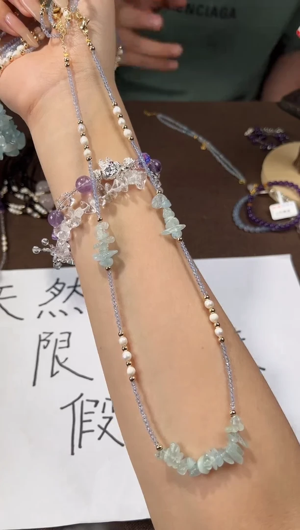 海蓝宝石项链未镶嵌海蓝宝珠珠蓝尖晶项链