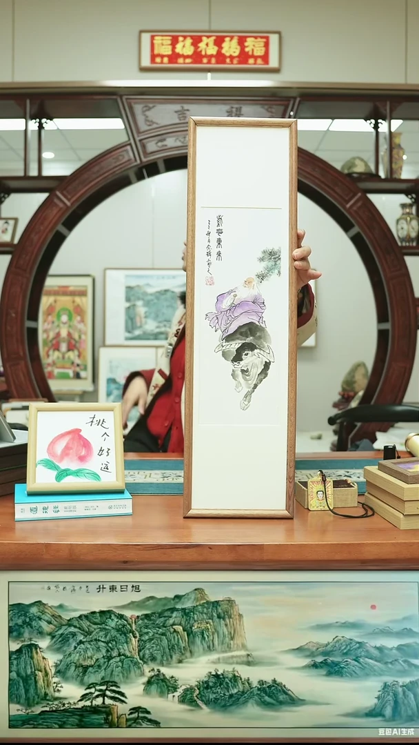 书法20*70实木带框 老子紫气东来