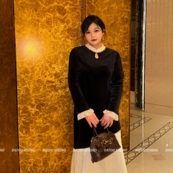 哒头.Studio【东方韵】微胖mm大码2024冬季新款显瘦套装女