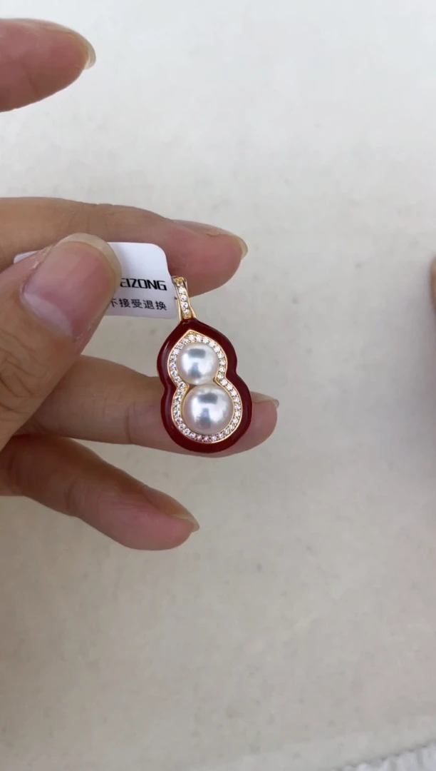 海水珍珠银S925镶嵌颈饰吊坠双珠