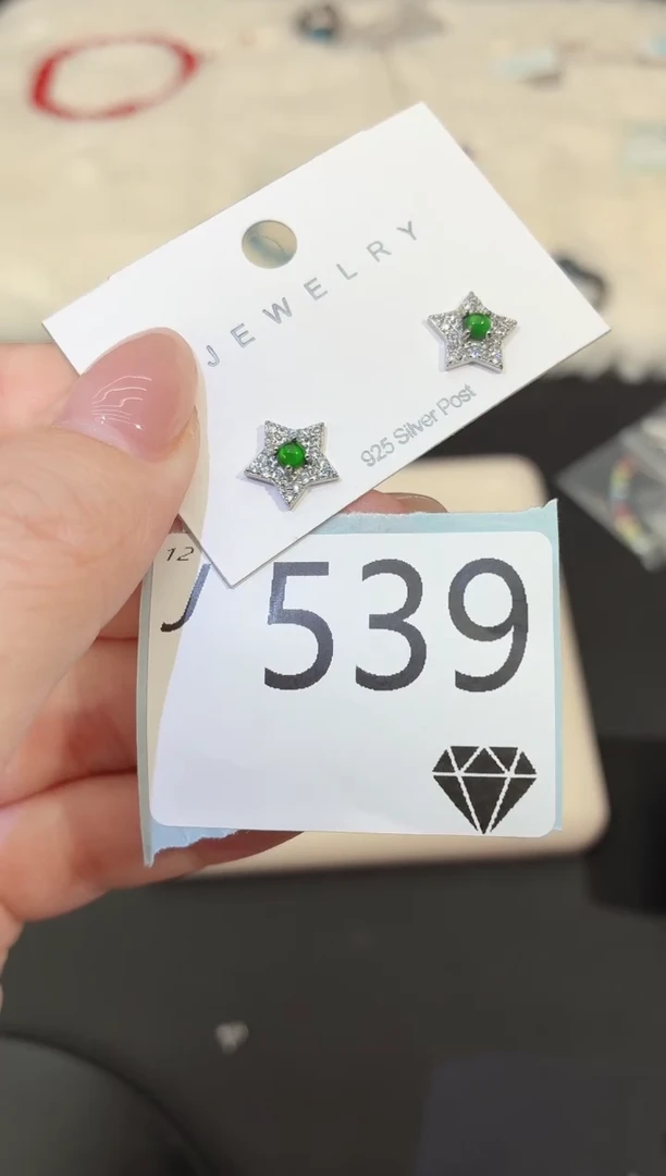 银S925镶嵌翡翠耳饰多样性发一J539