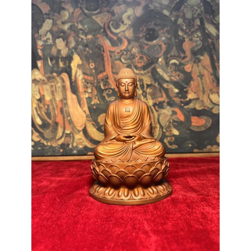 纯紫铜《释迦牟尼佛》纯手工錾刻家用玄关佛像摆件