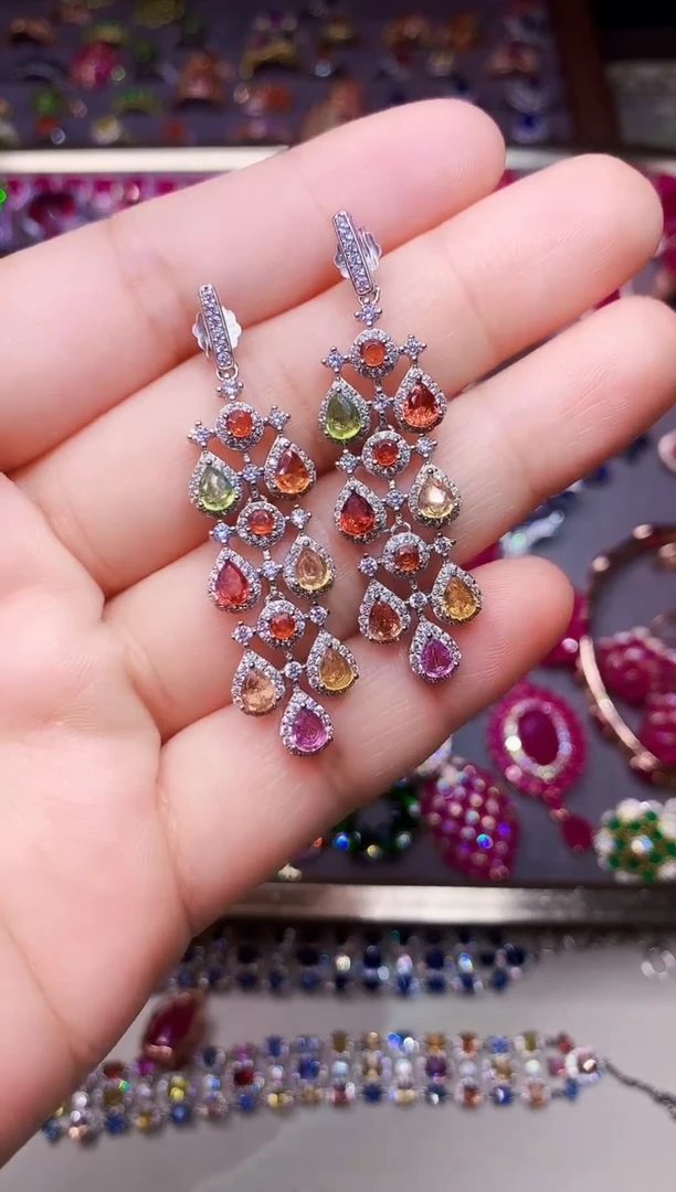 耳饰蓝宝石银S925镶嵌...