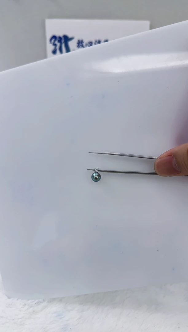 银S925镶嵌海水珍珠DA海水灰珠吊坠7-8 y486