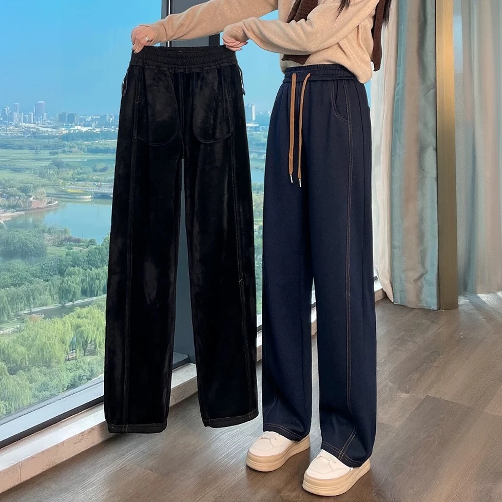 窄版牛仔阔腿裤女直筒休闲九分香蕉裤秋冬保暖加绒加厚弯刀镰刀裤