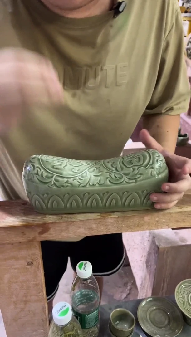 耀州窑青瓷大师手刻福字枕头