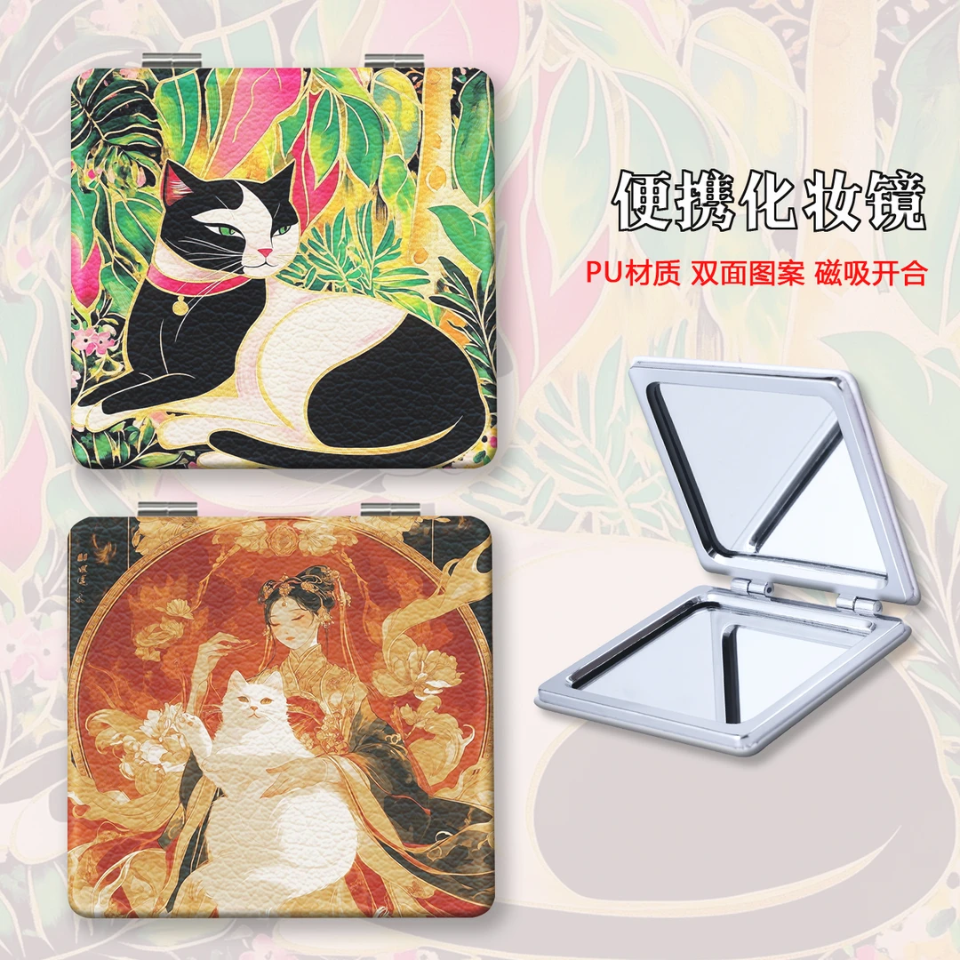 猫咪女郎随身便携化妆镜女生可爱女士家用美容学生磁吸方形女生