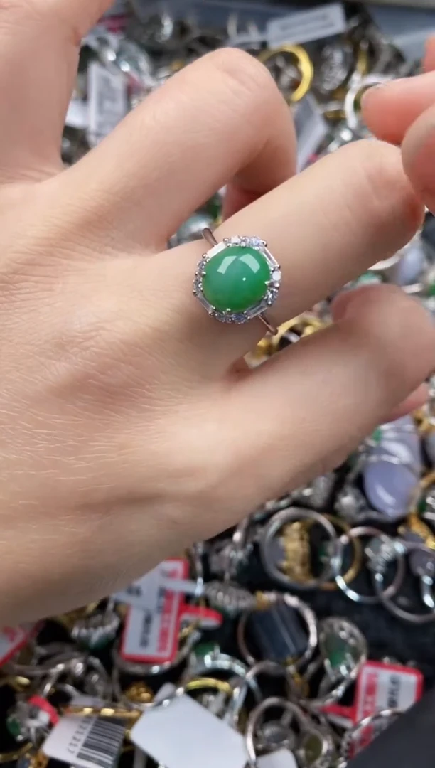 银S925镶嵌戒指翡翠777   3