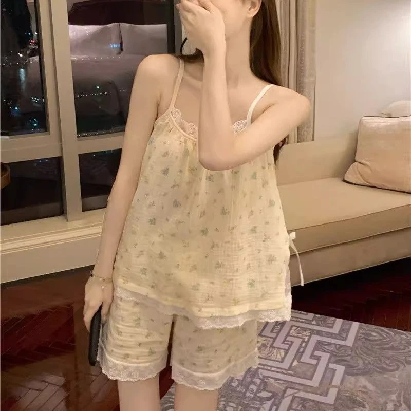 甜美碎花吊带睡衣女夏季ins可爱少女风2025年新款网红家居服套装
