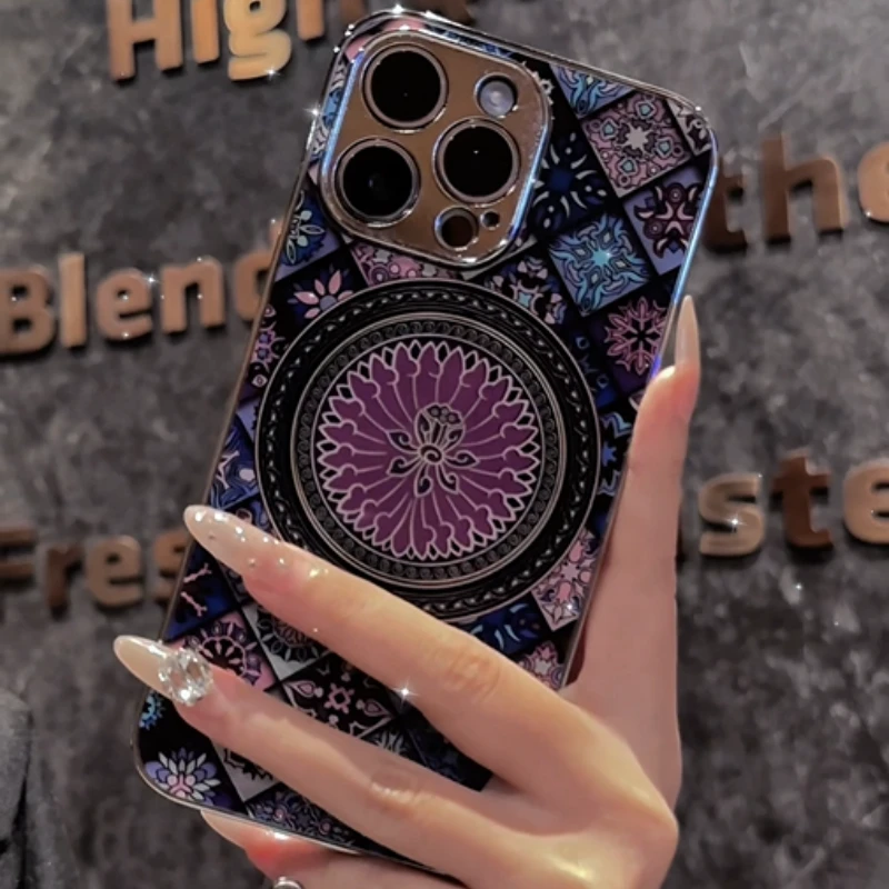 国风图腾适用苹果vivo华为oppo小米iPhone17电镀玻璃防摔手机壳潮