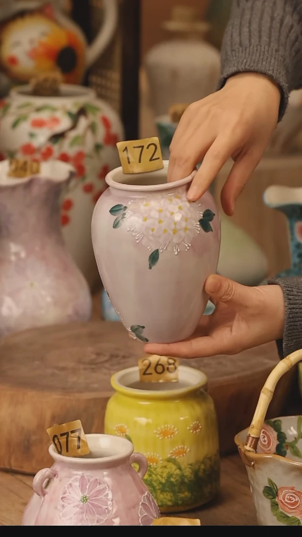 陶瓷景德镇设计师手作花器摆件侘寂风@M172@