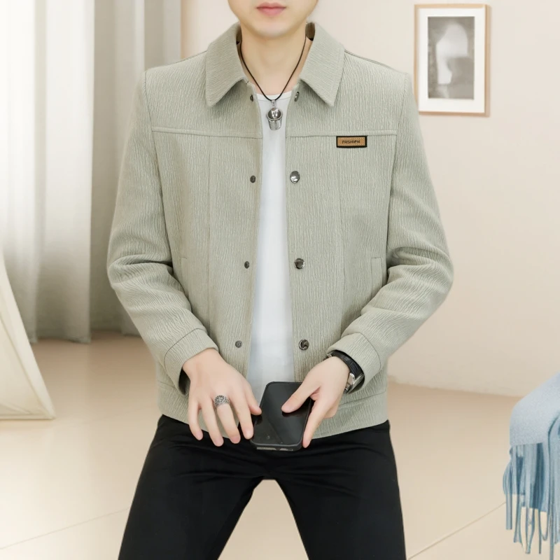 男士夹克春秋衫新款翻领休闲纯色外套韩版修身痞帅气青年开衫上衣