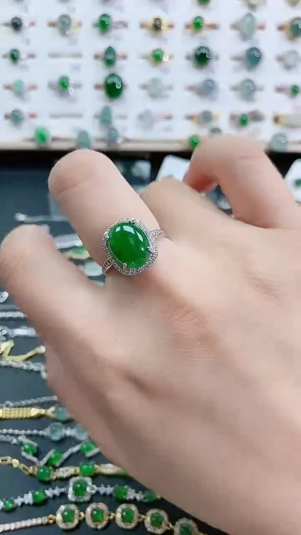 银S925镶嵌戒指翡翠天然翡翠