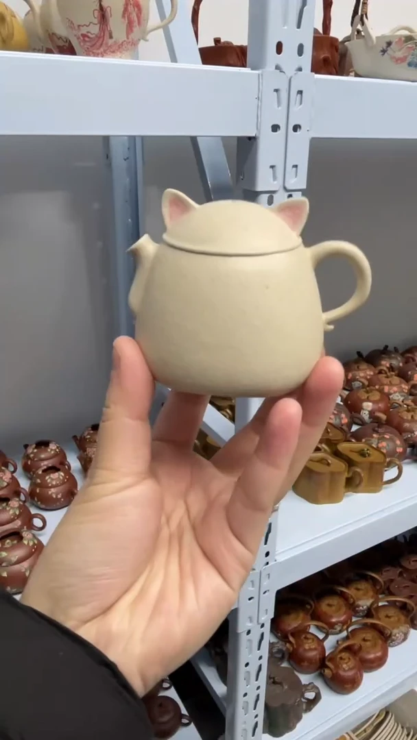 茶壶紫砂白泥猫猫壶微瑕