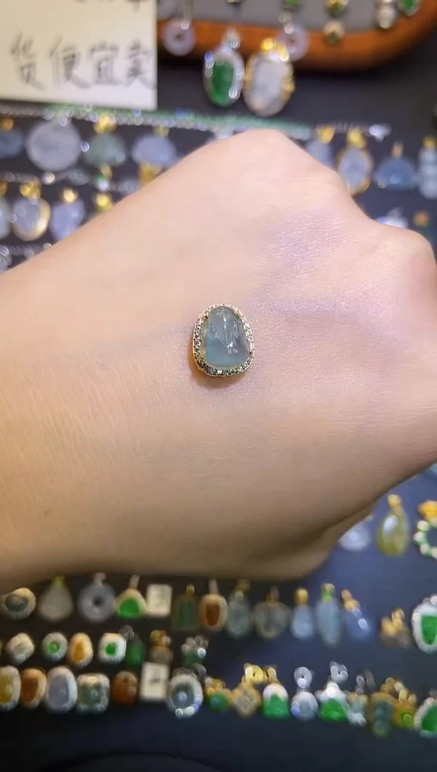 翡翠银S925镶嵌吊坠(不含链)天然A货翡翠