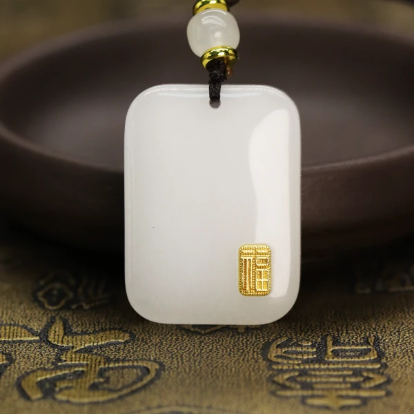 天然新疆玉石金福牌挂件平安扣无事牌吊坠金丝玉真品百搭Y694-2