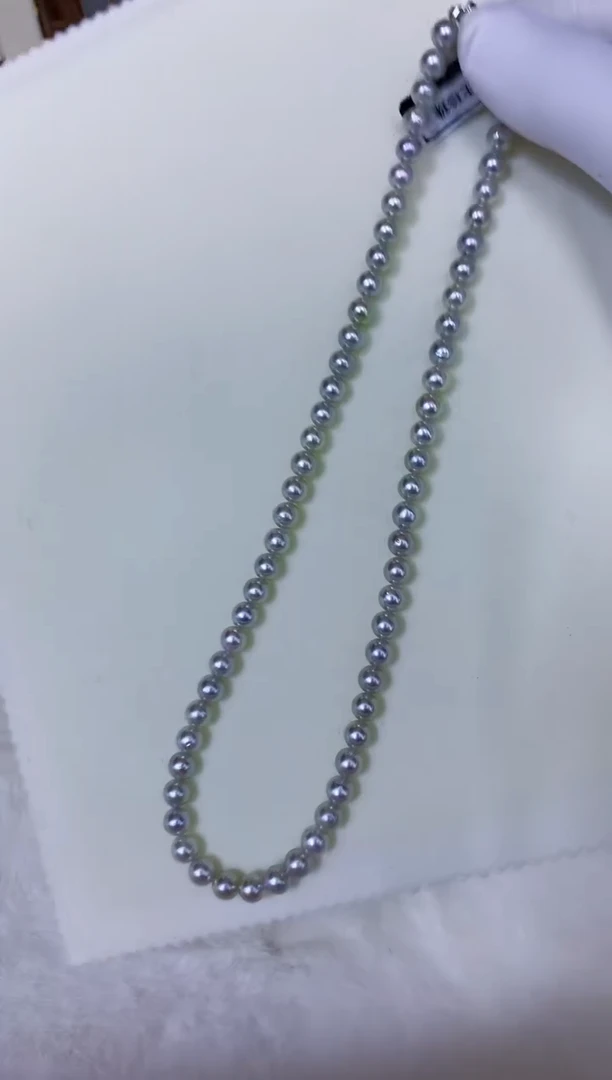 银S925镶嵌海水珍珠饰品5-6真多麻色满珠链