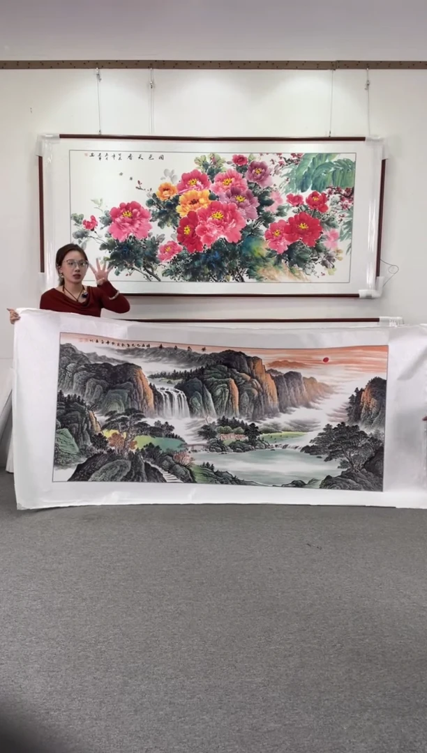 国画紫气东来238*108手绘国画