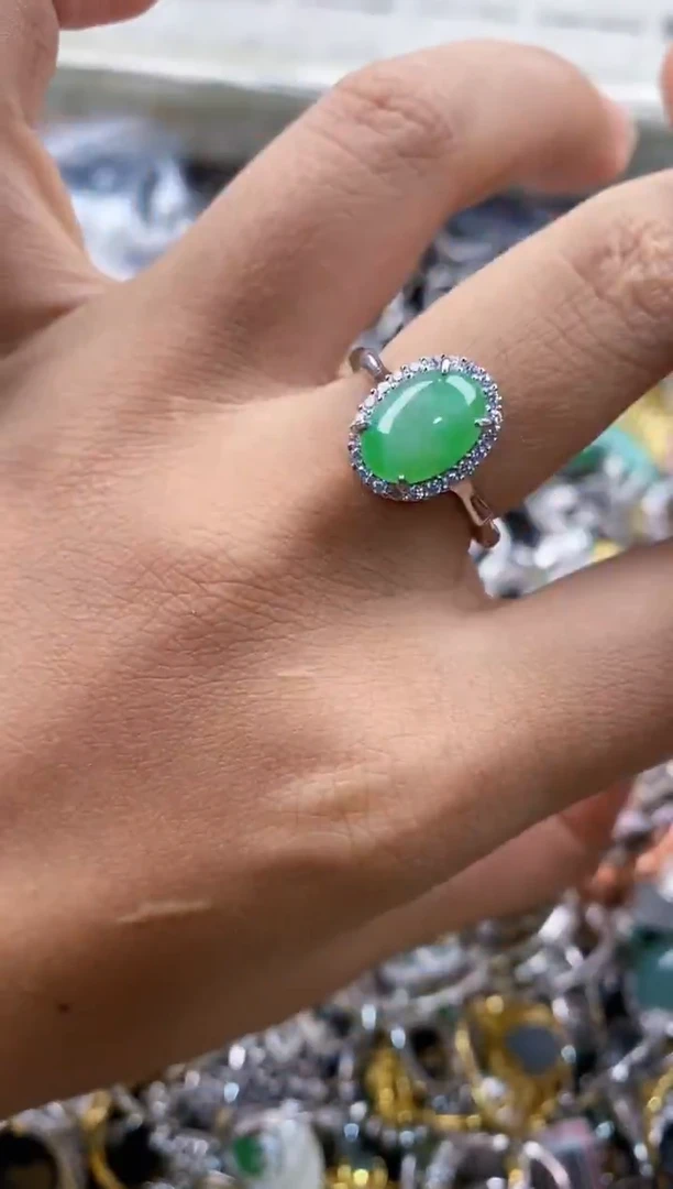银S925镶嵌戒指翡翠222---10