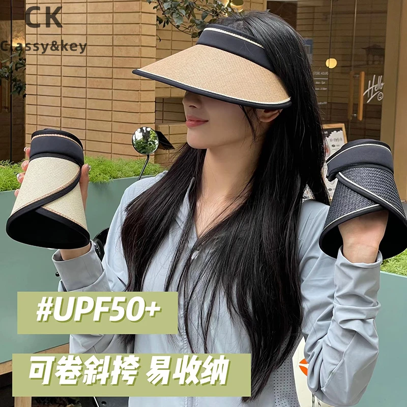 Classy key新加坡设计师联名款夏季遮阳帽可卷便携草帽空顶黑胶帽