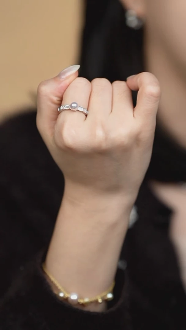 银S925镶嵌戒指海水珍珠5-6akoya贝母戒指