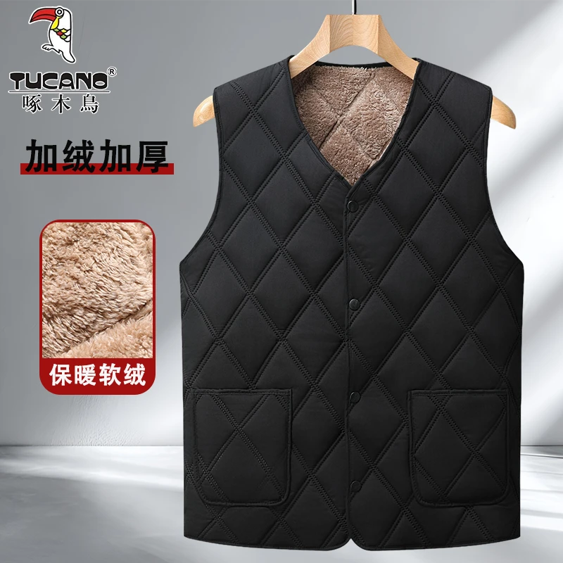 啄木鸟中老年马甲男爸爸装加绒加厚保暖坎肩爷爷内穿背心老人上衣