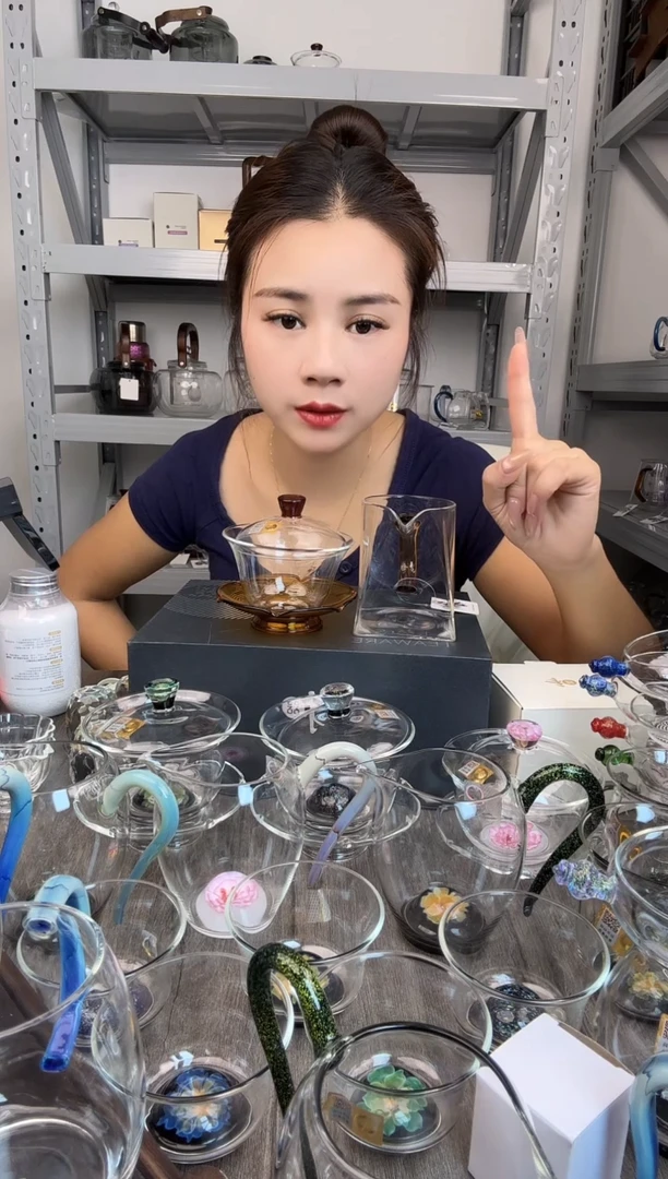 水晶玻璃无盖款禾器 晶彩荷叶盖碗 瀚然茶海 琥珀色