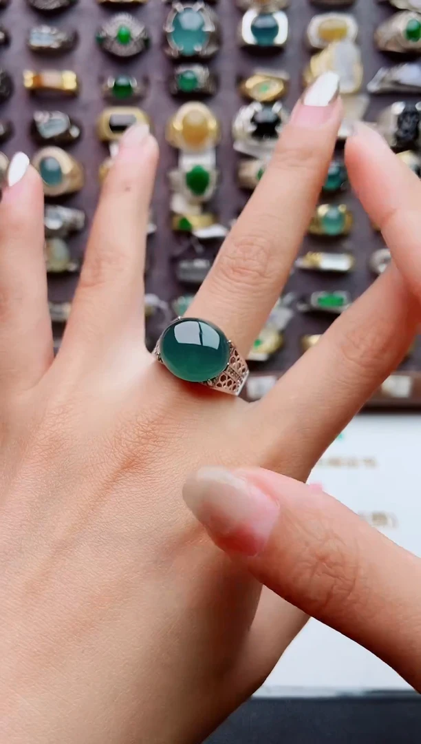 银S925镶嵌戒指翡翠天然翡翠男戒