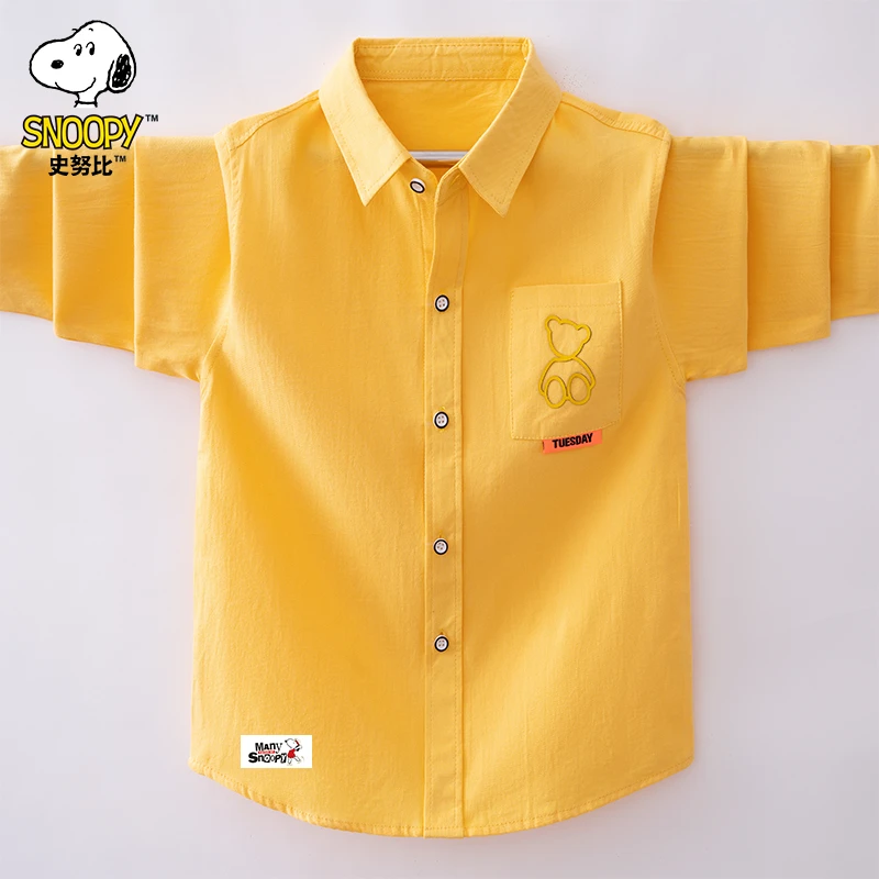 史努比男童衬衣儿童2025新款纯棉中大童男孩休闲衬衫帅气春款上衣