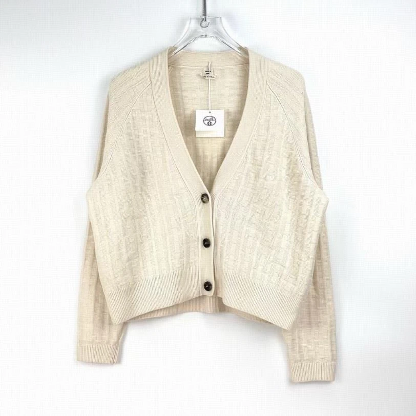 全新未使用 Hermes/爱马仕 满印针织毛衣开衫 米白色/40