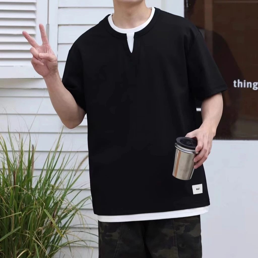 春夏季新款假两件段T恤3536