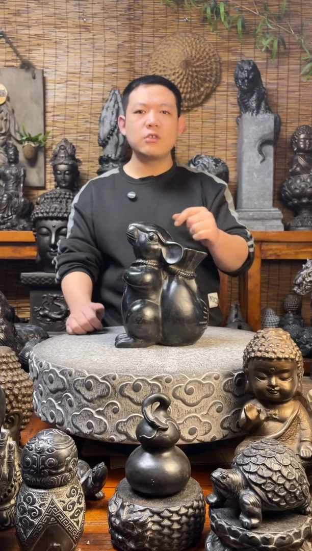 石材30代代有福  鼠天然青石雕刻