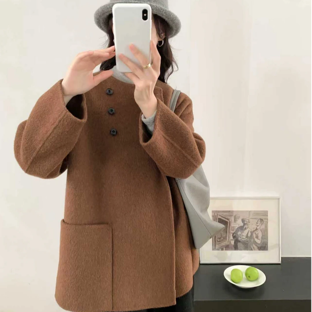 小个子短款双面呢羊毛外套防风女装韩版纯色毛呢外套毛呢秋冬外套