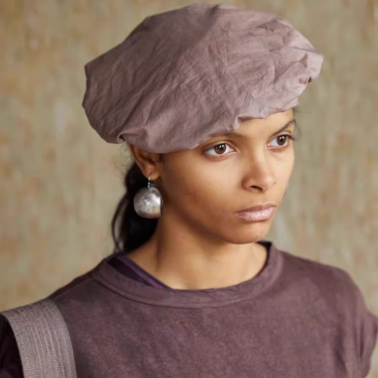 25SS0031 丝棉帽植物染贝雷帽配饰 自然原创设计