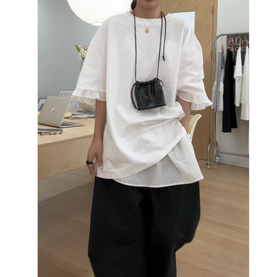 韩系新款花边拼接时尚打版T恤21267