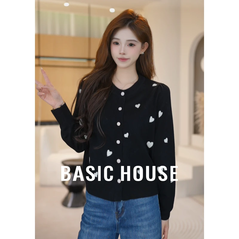 Basic House/百家好秋季新款爱心宽松慵懒风毛针织衫B1195B57B12