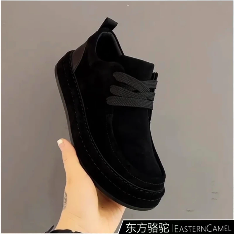 东方骆驼鞋子男款2025新款秋季磨砂厚底休闲鞋软底商务时尚散步鞋